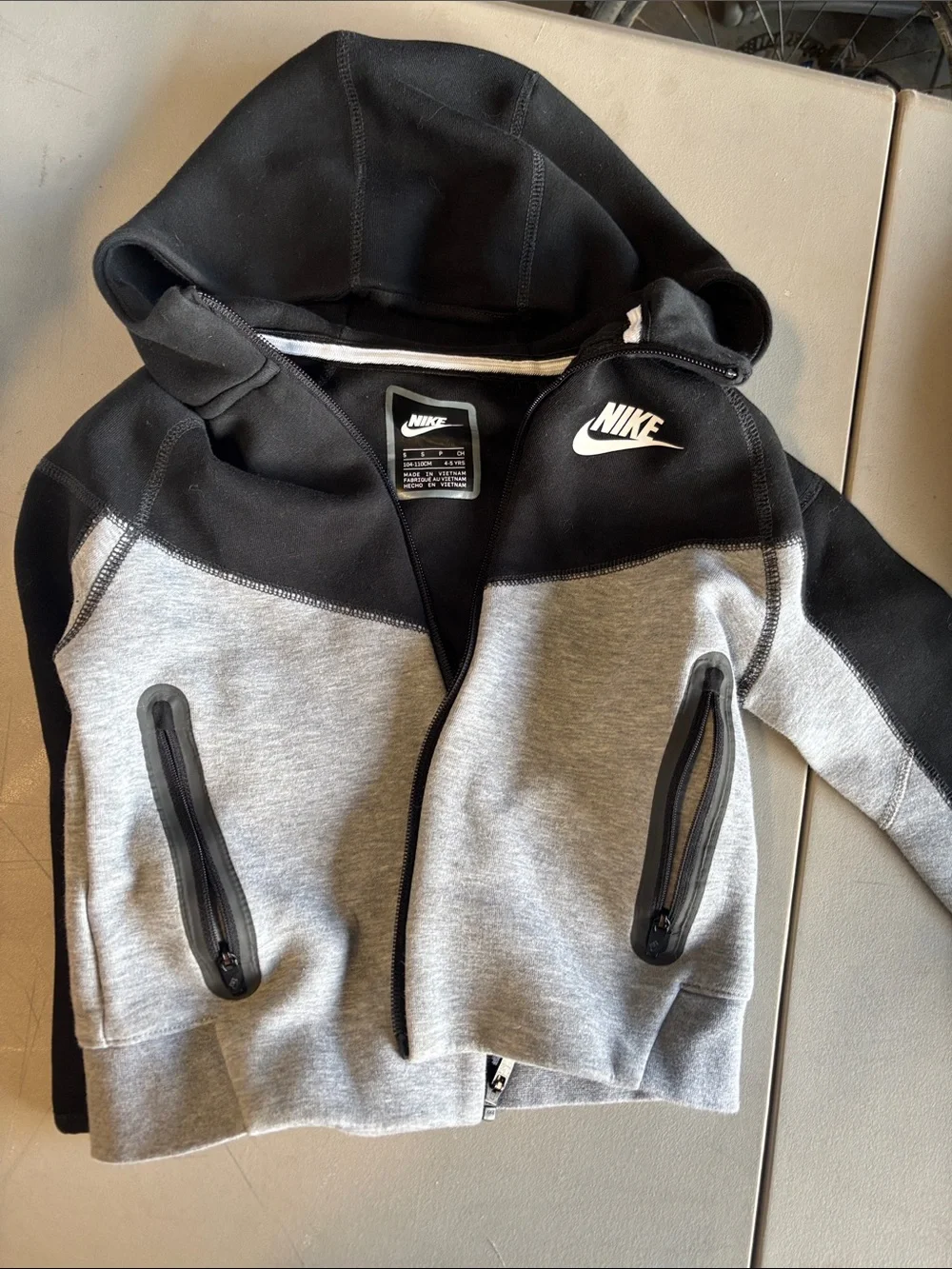 Nike Kids Black & Gray Hooded Zip Sweatshirt with White Logo